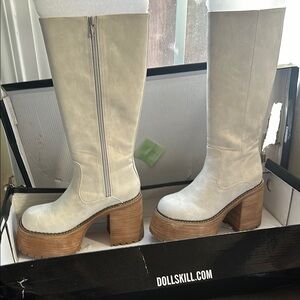 Dolls Kill White Heeled Boots with Chunky Block Heel
